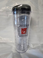 BT1 - 22 oz. Clear Plastic Tumbler with Black Lid Screened w/ IUBAC Tablet Logo