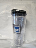 BT1 - 22 oz. Clear Plastic Tumbler with Black Lid Screened w/ IUBAC Tablet Logo