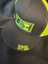 Load image into Gallery viewer, C29- BLACK CAP w/ EMBROIDERED BAC LOGO IN SAFETY GREEN