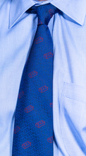 Load image into Gallery viewer, TIE - BAC BLUE SILK TIE W/ RED BRICK DESIGN