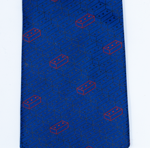Load image into Gallery viewer, TIE - BAC BLUE SILK TIE W/ RED BRICK DESIGN