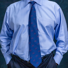 Load image into Gallery viewer, TIE - BAC BLUE SILK TIE W/ RED BRICK DESIGN